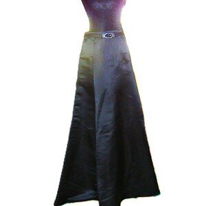 RALPH LAUREN Black Silk Satin Formal Maxi Long-Full Skirt Sz M